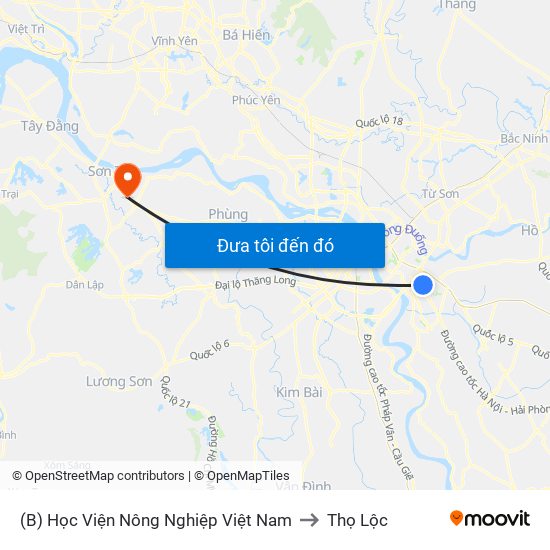 (B) Học Viện Nông Nghiệp Việt Nam to Thọ Lộc map