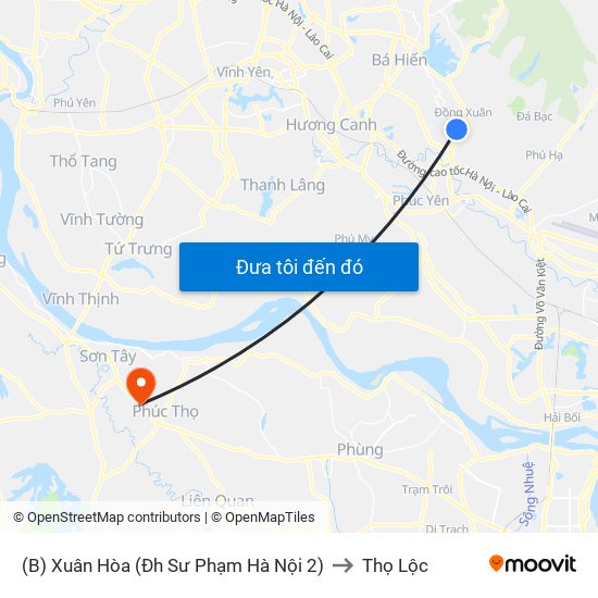 (B) Xuân Hòa (Đh Sư Phạm Hà Nội 2) to Thọ Lộc map