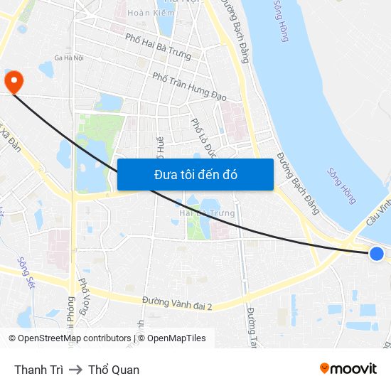 Thanh Trì to Thổ Quan map