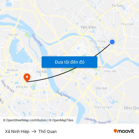 Xã Ninh Hiệp to Thổ Quan map