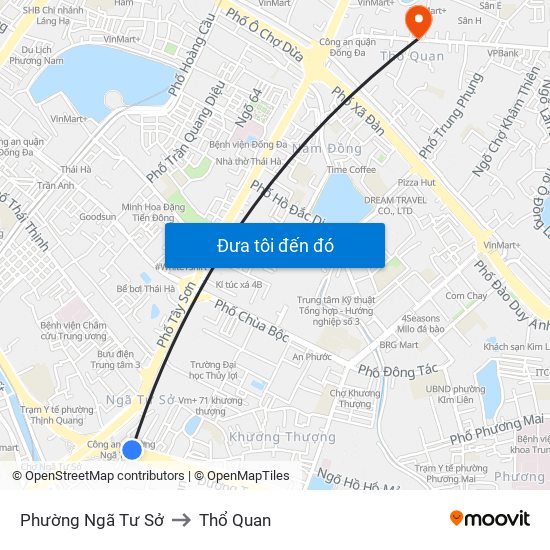 Phường Ngã Tư Sở to Thổ Quan map