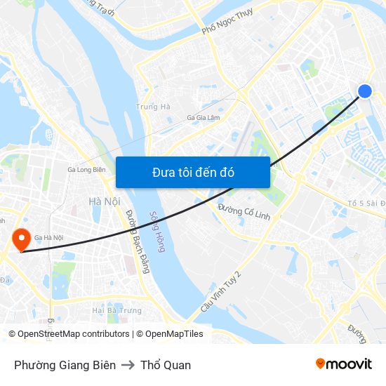 Phường Giang Biên to Thổ Quan map