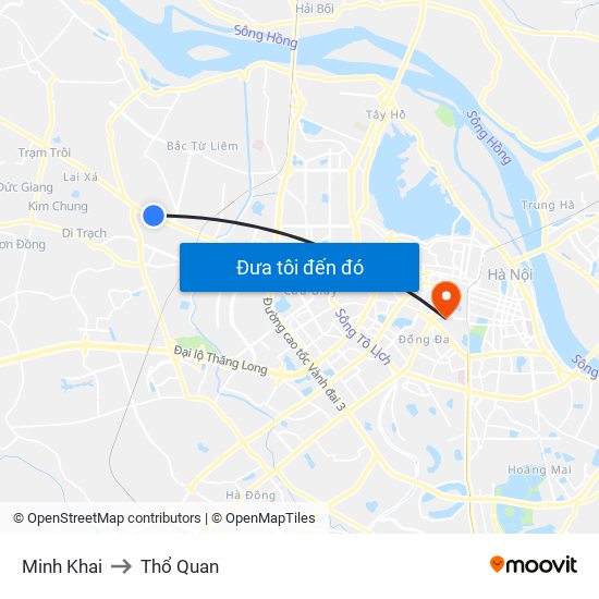 Minh Khai to Thổ Quan map