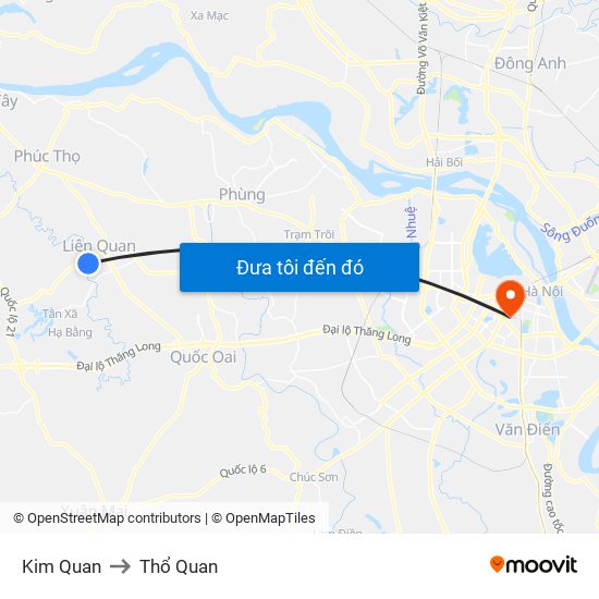 Kim Quan to Thổ Quan map