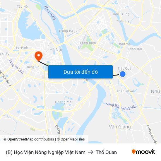 (B) Học Viện Nông Nghiệp Việt Nam to Thổ Quan map