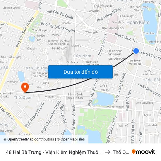 48 Hai Bà Trưng - Viện Kiểm Nghiệm Thuốc Trung Ương to Thổ Quan map