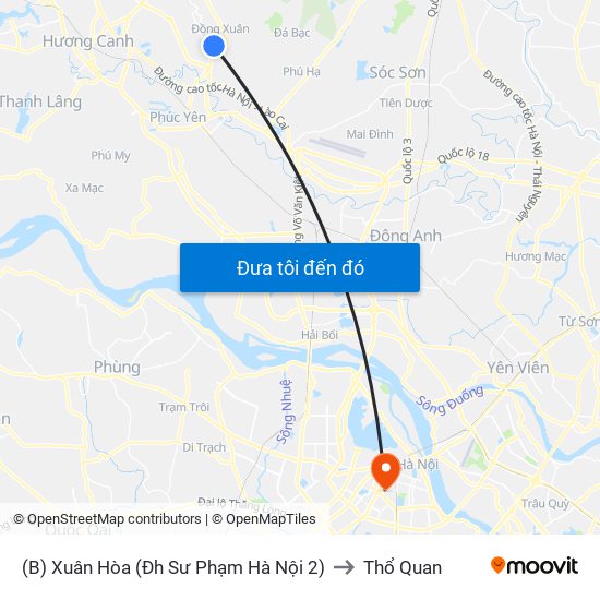 (B) Xuân Hòa (Đh Sư Phạm Hà Nội 2) to Thổ Quan map