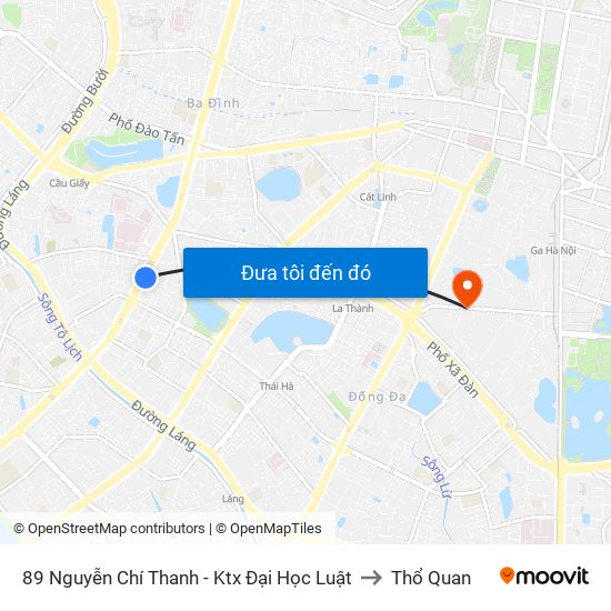 89 Nguyễn Chí Thanh - Ktx Đại Học Luật to Thổ Quan map