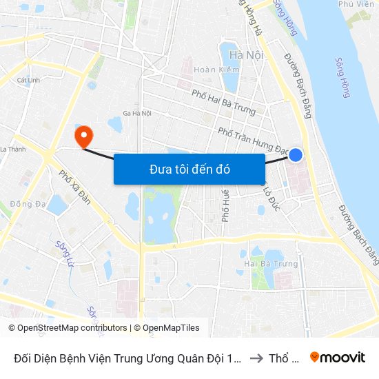 Đối Diện Bệnh Viện Trung Ương Quân Đội 108 - Trần Hưng Đạo to Thổ Quan map