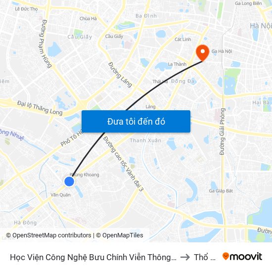 Học Viện Công Nghệ Bưu Chính Viễn Thông - Trần Phú (Hà Đông) to Thổ Quan map