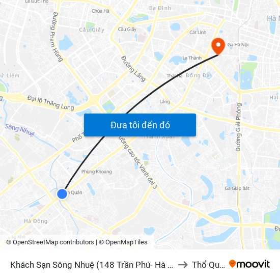 Khách Sạn Sông Nhuệ (148 Trần Phú- Hà Đông) to Thổ Quan map