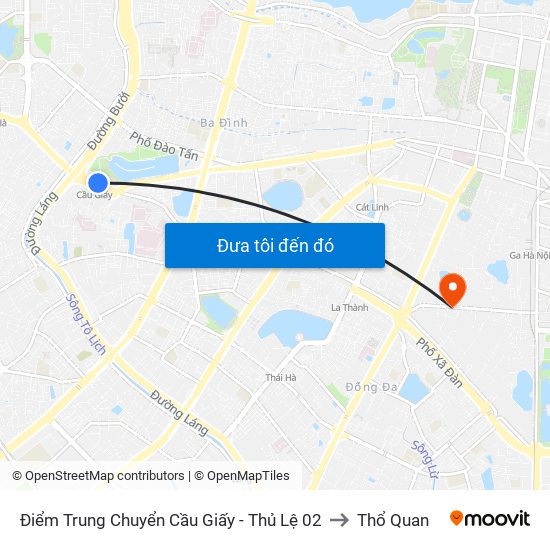 Điểm Trung Chuyển Cầu Giấy - Thủ Lệ 02 to Thổ Quan map