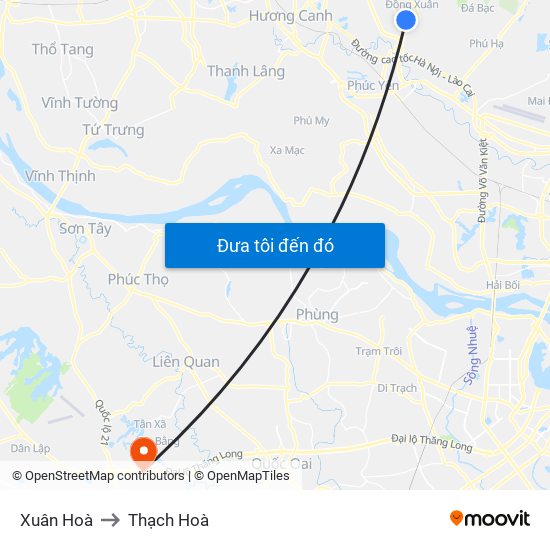 Xuân Hoà to Thạch Hoà map