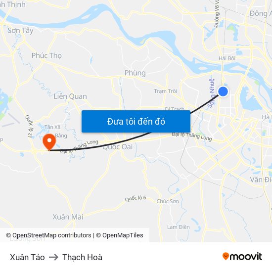 Xuân Tảo to Thạch Hoà map