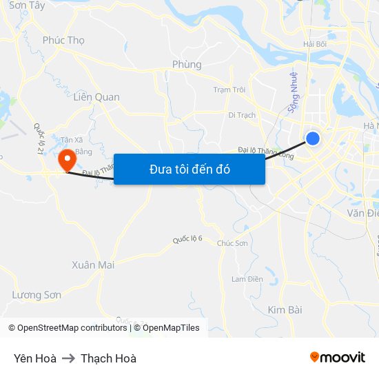 Yên Hoà to Thạch Hoà map