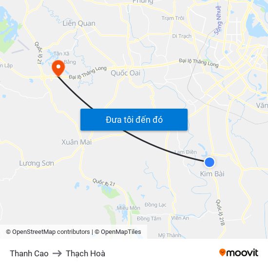 Thanh Cao to Thạch Hoà map