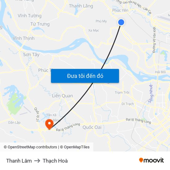 Thanh Lâm to Thạch Hoà map