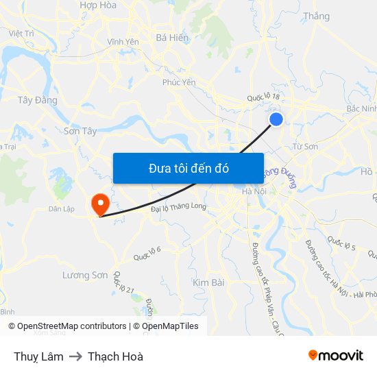 Thuỵ Lâm to Thạch Hoà map