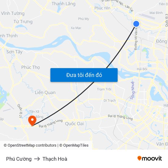 Phú Cường to Thạch Hoà map