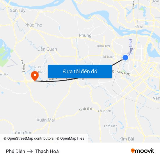 Phú Diễn to Thạch Hoà map