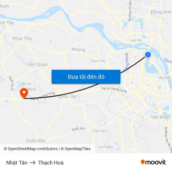 Nhật Tân to Thạch Hoà map