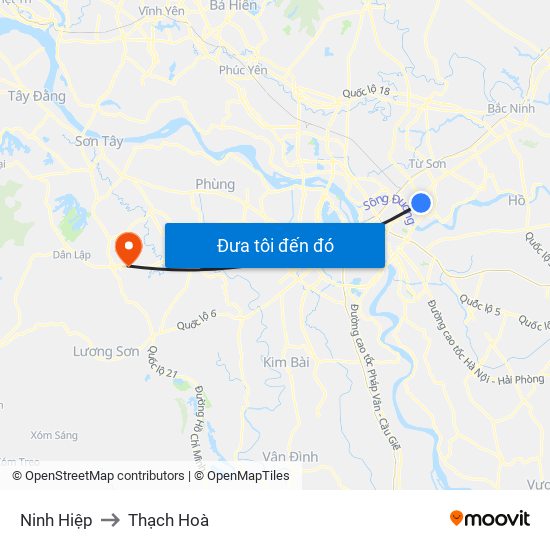 Ninh Hiệp to Thạch Hoà map