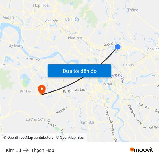 Kim Lũ to Thạch Hoà map