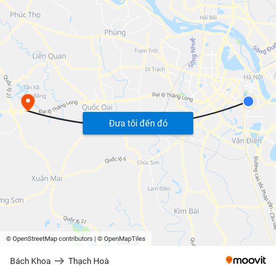 Bách Khoa to Thạch Hoà map