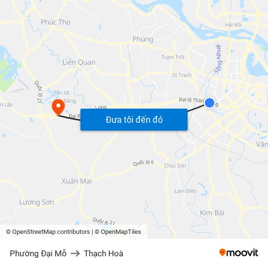 Phường Đại Mỗ to Thạch Hoà map