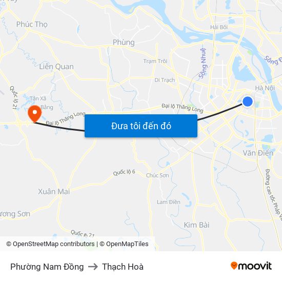 Phường Nam Đồng to Thạch Hoà map