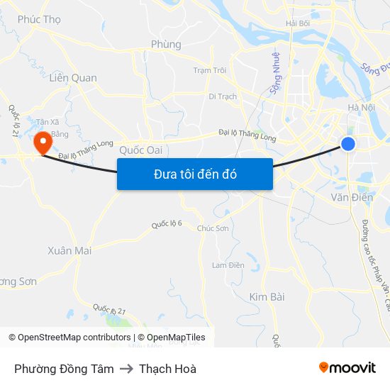 Phường Đồng Tâm to Thạch Hoà map