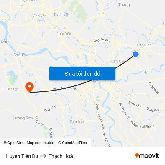 Huyện Tiên Du to Thạch Hoà map