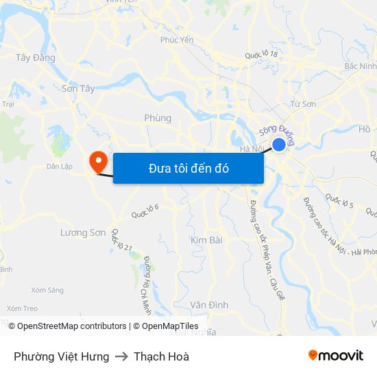 Phường Việt Hưng to Thạch Hoà map