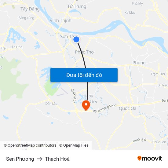 Sen Phương to Thạch Hoà map