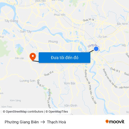 Phường Giang Biên to Thạch Hoà map