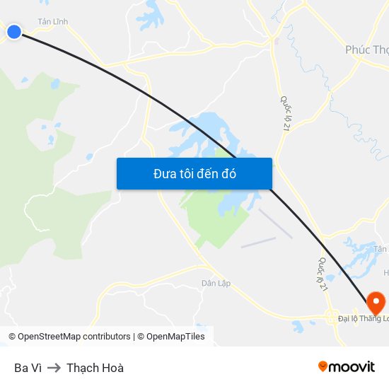 Ba Vì to Thạch Hoà map