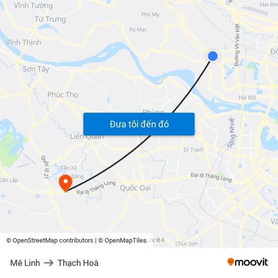 Mê Linh to Thạch Hoà map