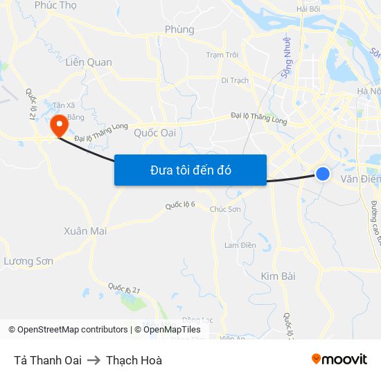 Tả Thanh Oai to Thạch Hoà map