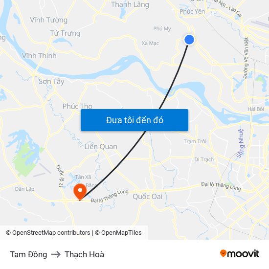 Tam Đồng to Thạch Hoà map