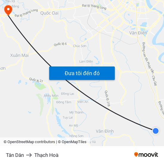 Tân Dân to Thạch Hoà map