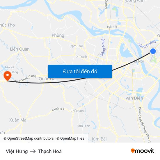 Việt Hưng to Thạch Hoà map