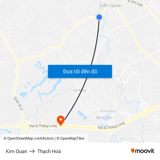 Kim Quan to Thạch Hoà map