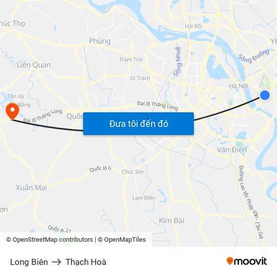 Long Biên to Thạch Hoà map