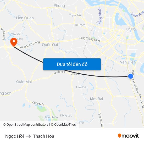 Ngọc Hồi to Thạch Hoà map