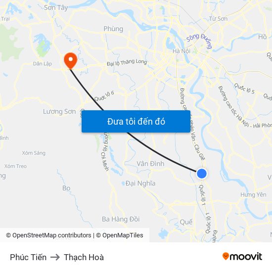 Phúc Tiến to Thạch Hoà map