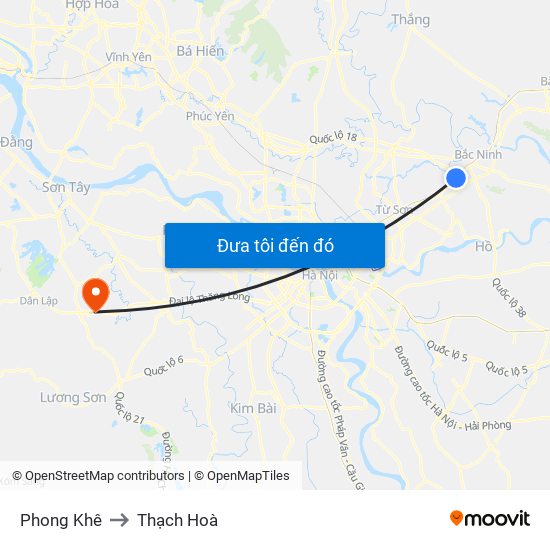 Phong Khê to Thạch Hoà map