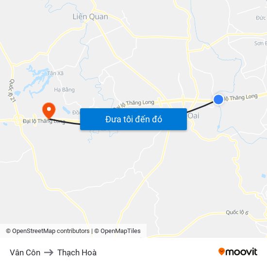 Vân Côn to Thạch Hoà map