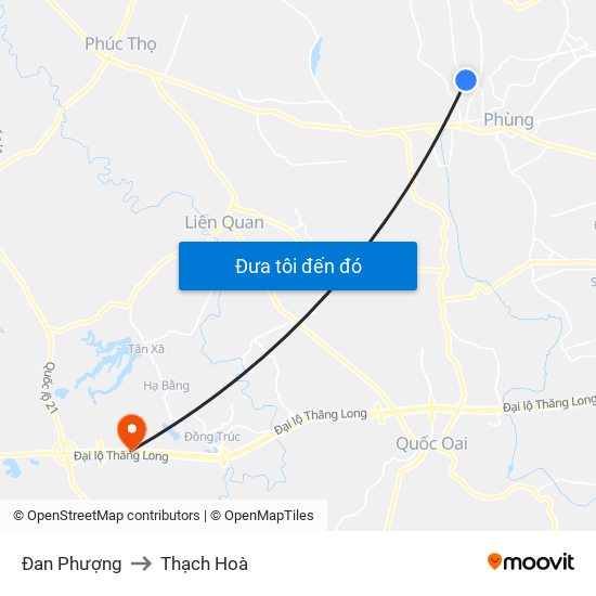 Đan Phượng to Thạch Hoà map