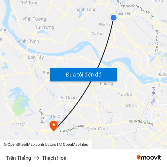 Tiến Thắng to Thạch Hoà map