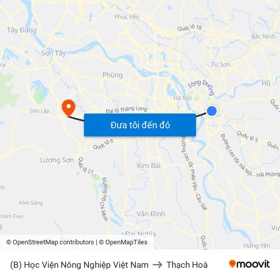 (B) Học Viện Nông Nghiệp Việt Nam to Thạch Hoà map